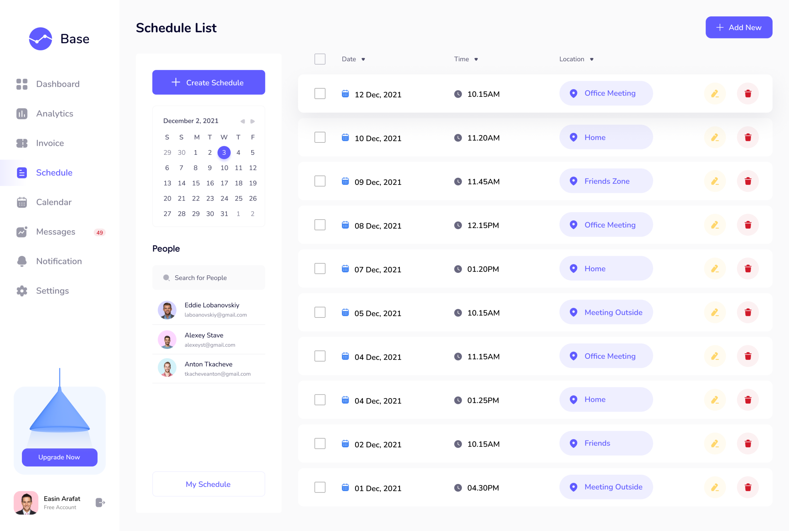 Schedule List